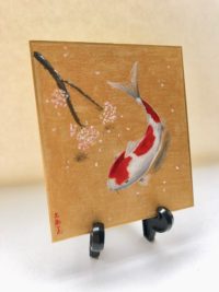 ミニ日本画　錦鯉と桜