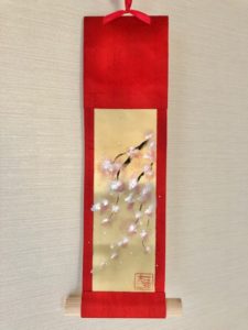 ミニ着物掛け軸　禅スタイル桜　日本画