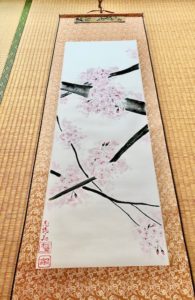 掛け軸　日本画　水墨画　禅スタイル桜