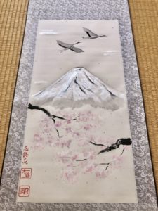富士と桜と鶴の掛け軸