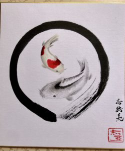 禅　円相と鯉　日本画　