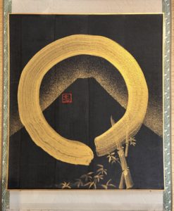 禅　金の円相と富士山　日本画