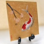 ミニ日本画　錦鯉と桜