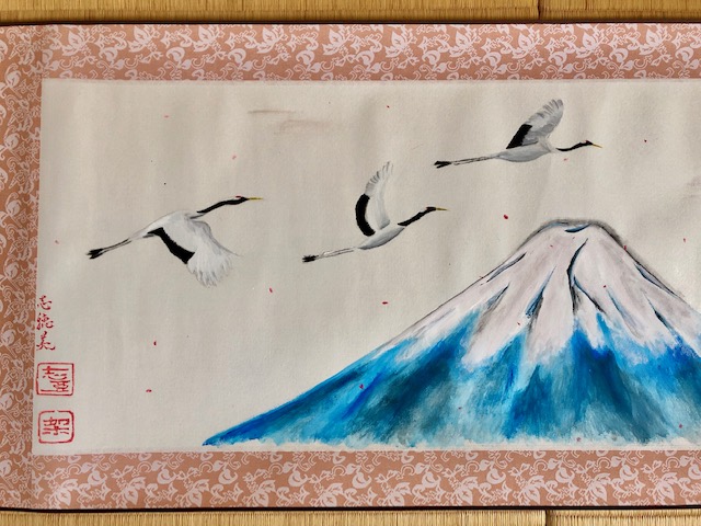 富士山と鶴掛け軸