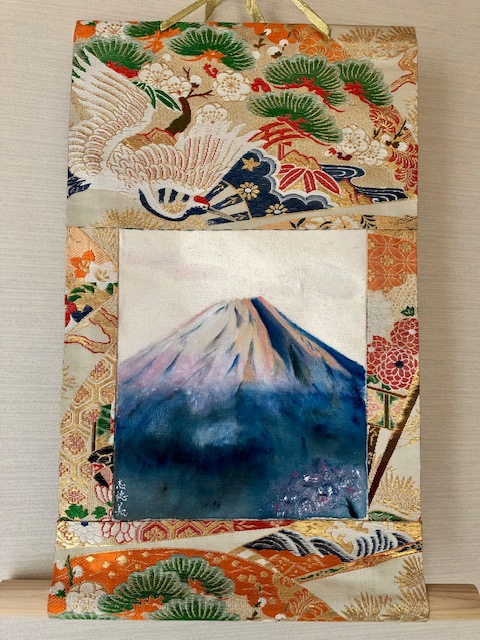 袋帯シルク日本画富士山掛け軸