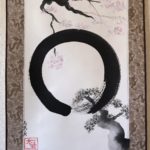 禅　円相と桜と松　水墨画掛け軸